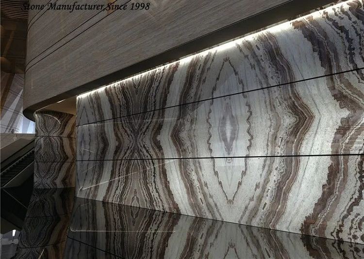 Naturstein Brown Marble Book Match River Wave Veins Onxy